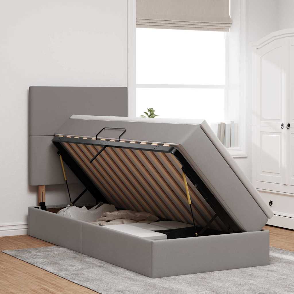 Ágy tárolóval és matraccal tópszínű 90 x 190 cm poliészter