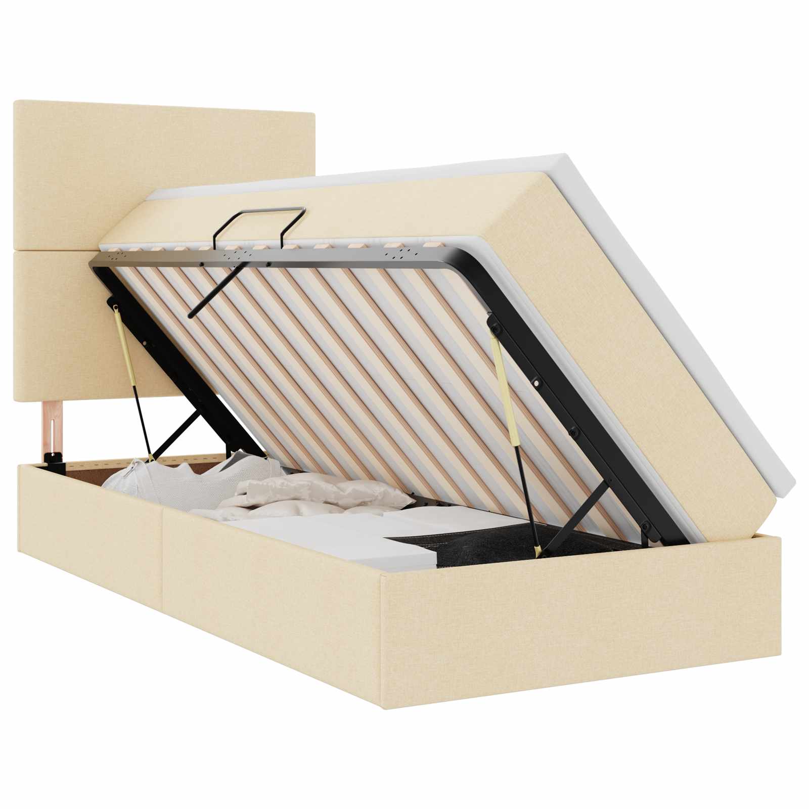 Ágy tárolóval és matraccal krém 100 x 200 cm poliészter