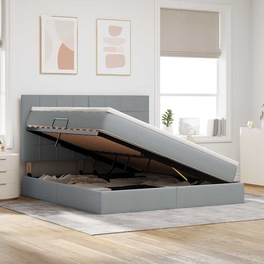 Tárolós ágy matracmal világosszürke 180 x 200 cm műbőr