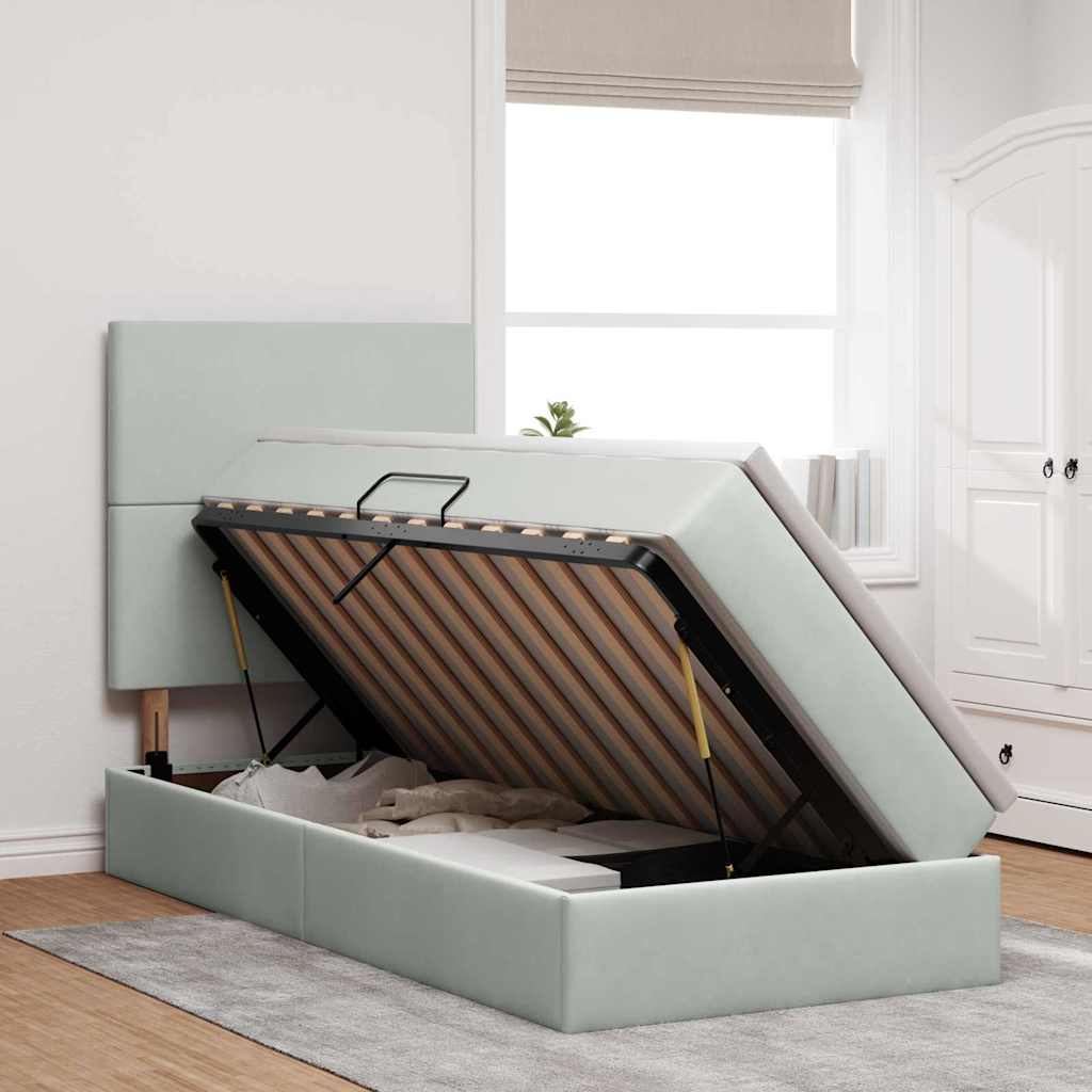 Ágy tárolóval és matraccal világosszürke 90 x 190 cm bársony