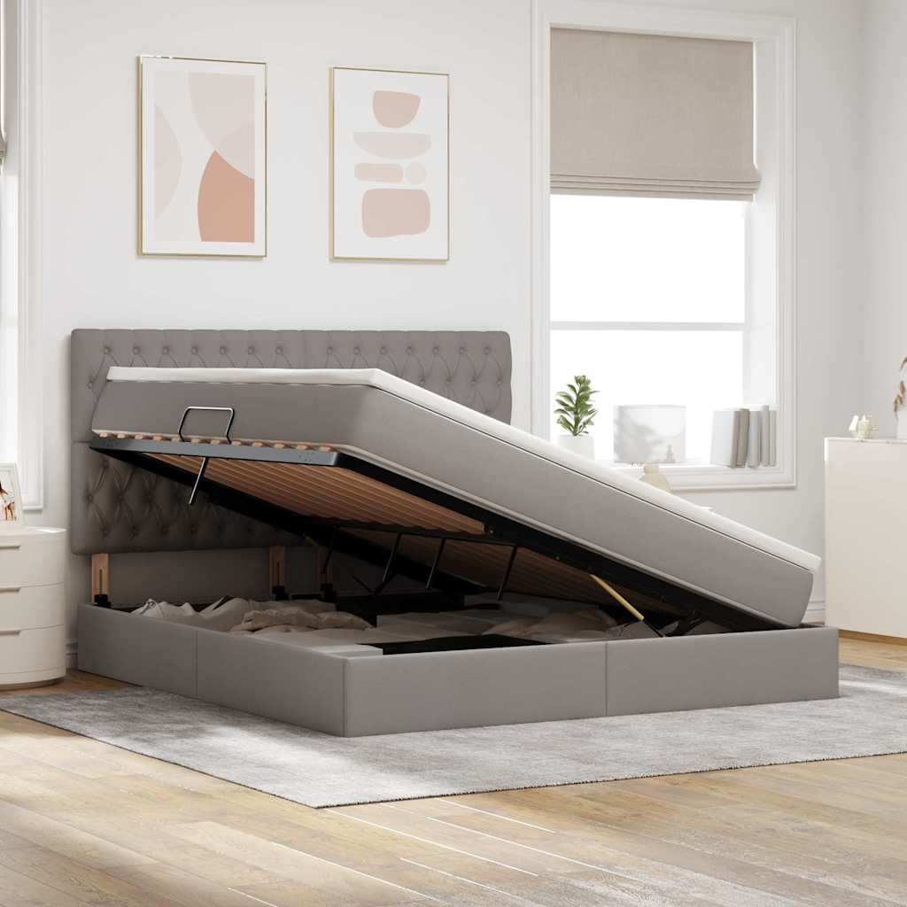 Ágy tárolóval és led lámpával tópszínű 180 x 200 cm poliészter