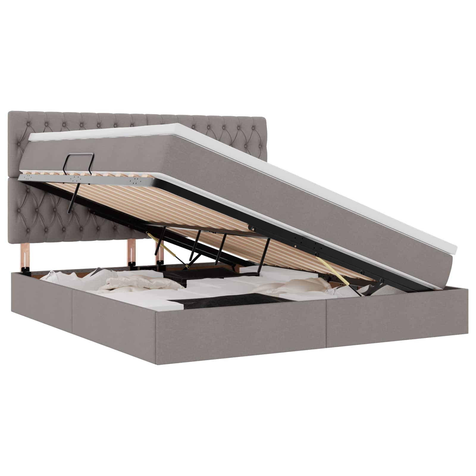 Ágy tárolóval és led lámpával tópszínű 180 x 200 cm poliészter