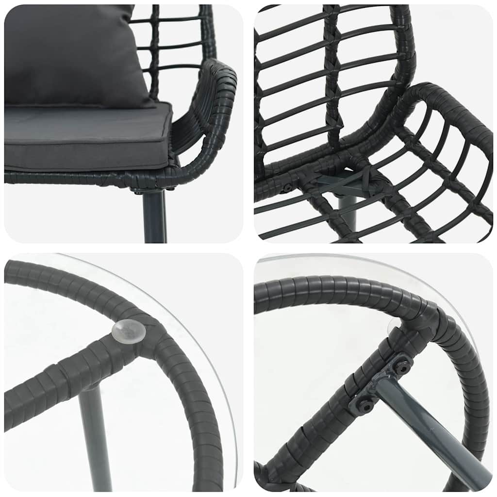 Kert étkező szett 3 pcs fekete, antracit 35 x 35 x 45 cm