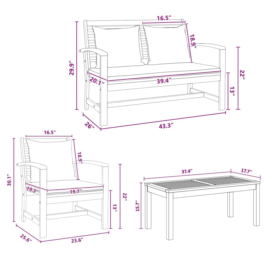 Kerti kanapé szett 5 pcs természetes tömör tíkfa