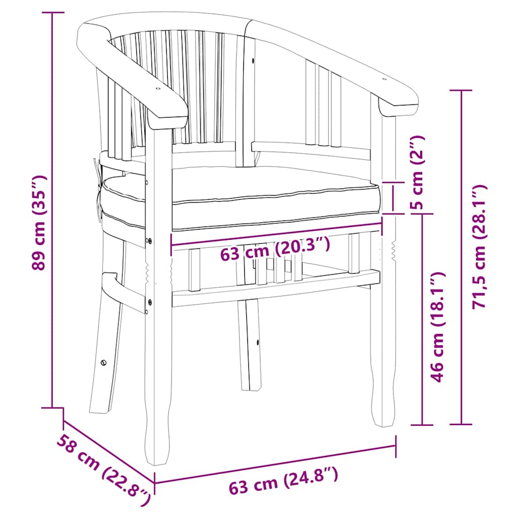 Szék párnával 2 pcs barna 63 x 58 x 89 cm tömör teakfa