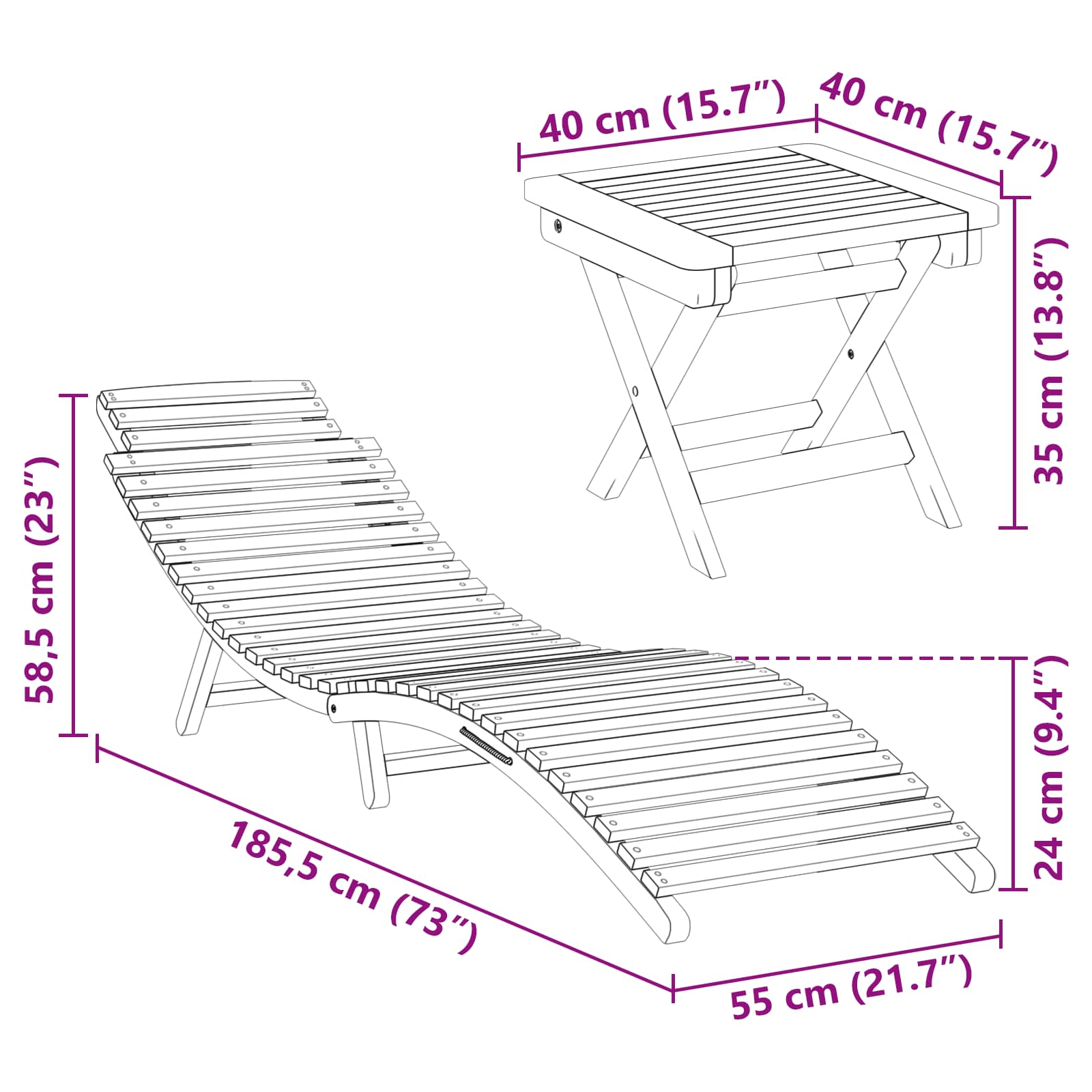 Napozó 2 pcs barna tömör teakfa