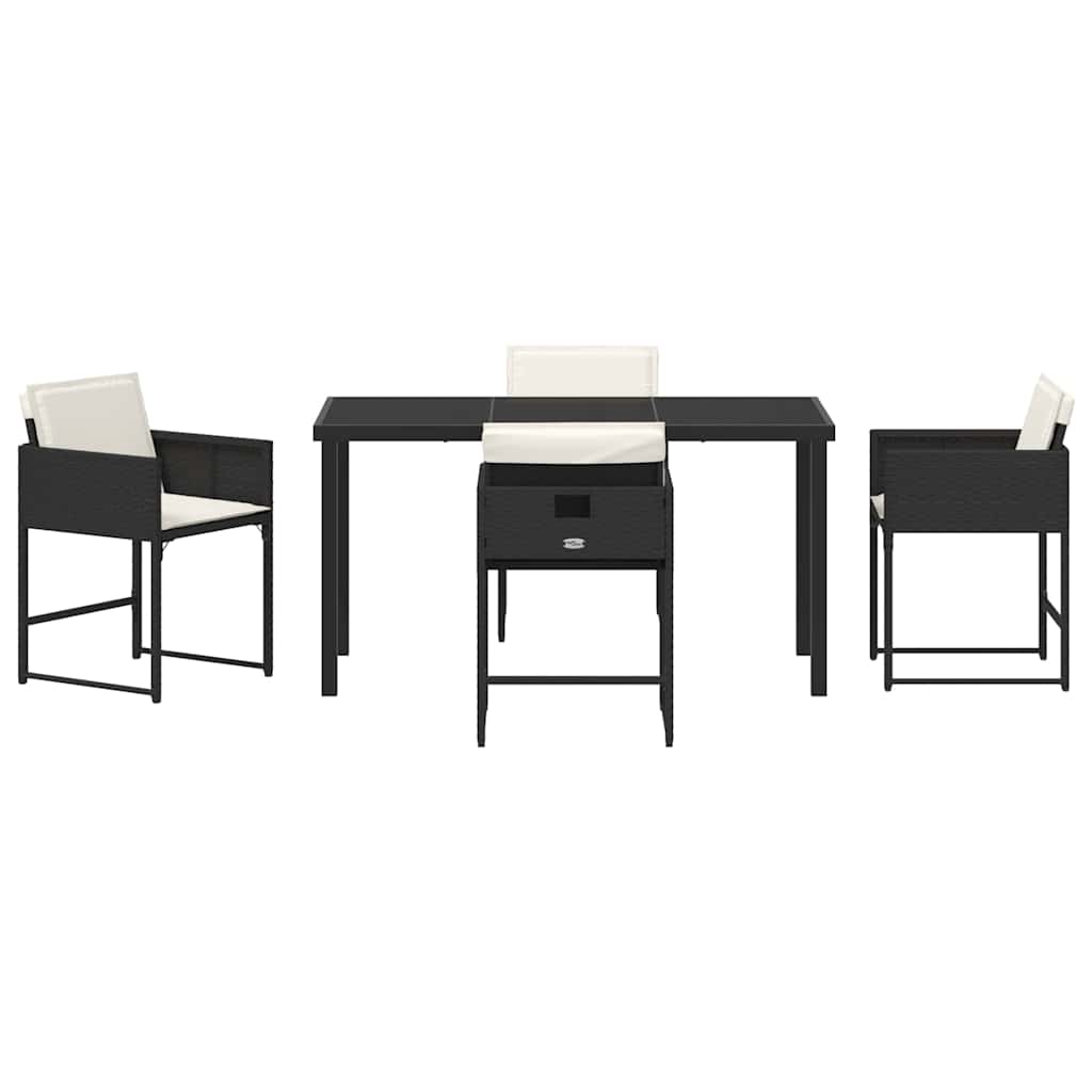 Kert étkező szett párnával 5 pcs fekete poli rattan