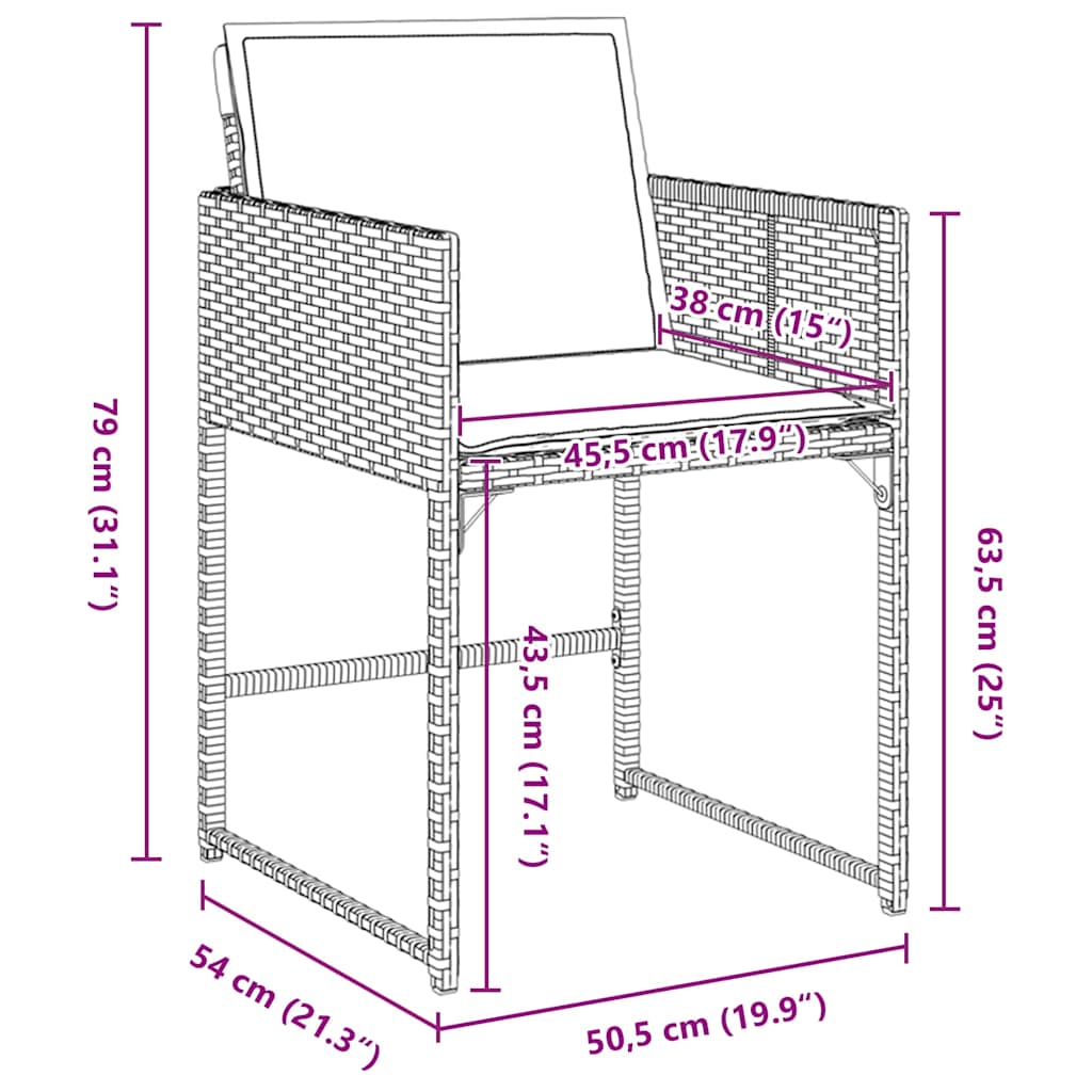 Kert étkező szett párnával 5 pcs fekete poli rattan