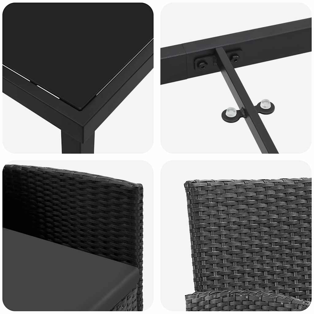 Kert étkező szett párnával 5 pcs fekete polirattan