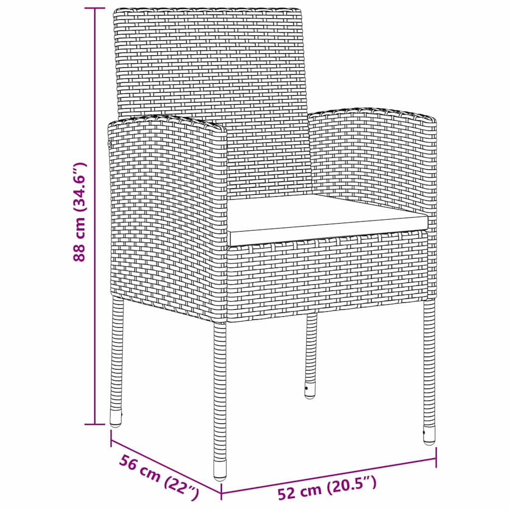 Kert étkező szett párnával 5 pcs fekete polirattan