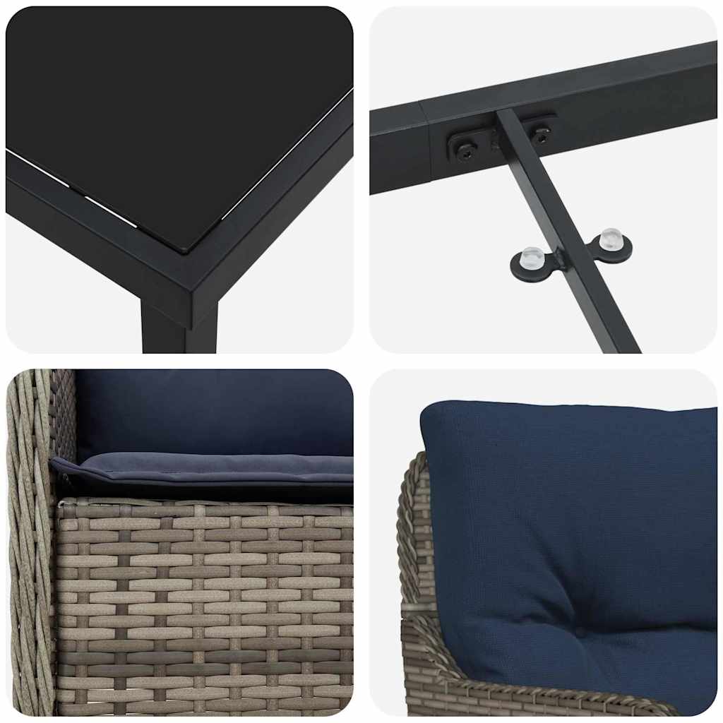 Kert étkező szett párnával 7 pcs szürke polirattan