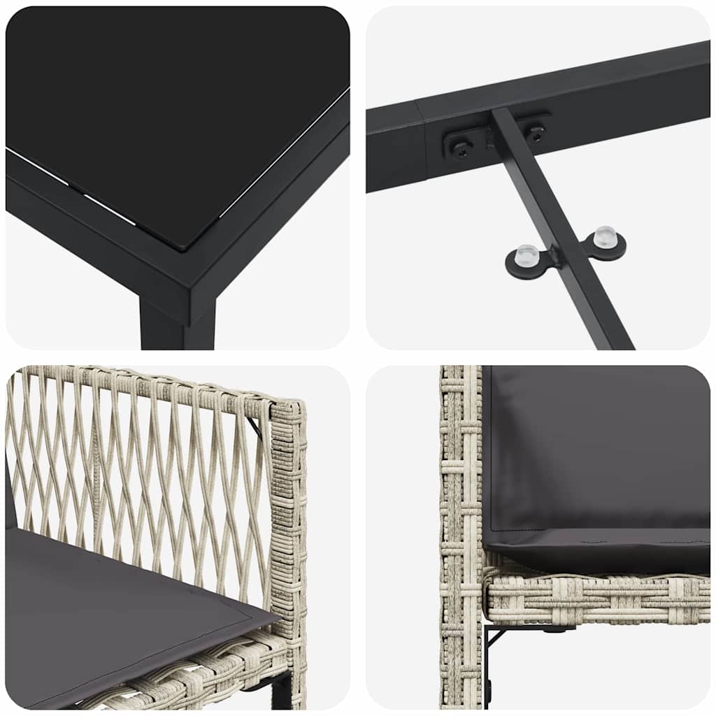 Kert étkező szett 9 pcs világosszürke polirattan