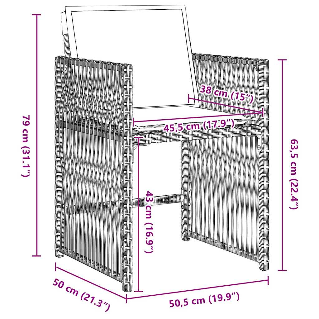 Kert étkező szett 9 pcs világosszürke polirattan