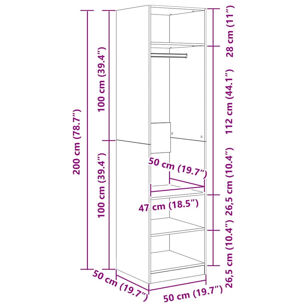 Ruhásszekrény polcokkal fekete tölgy 50 x 50 x 200 cm faanyag