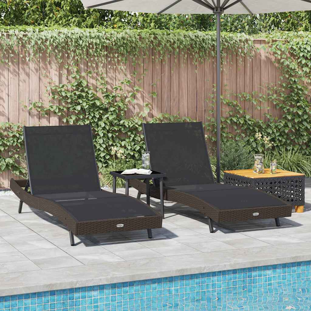 Napozó 3 pcs barna 197 x 70 x 82 cm polirattan