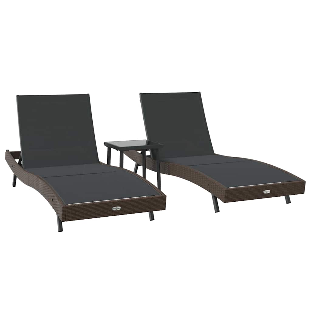 Napozó 3 pcs barna 197 x 70 x 82 cm polirattan