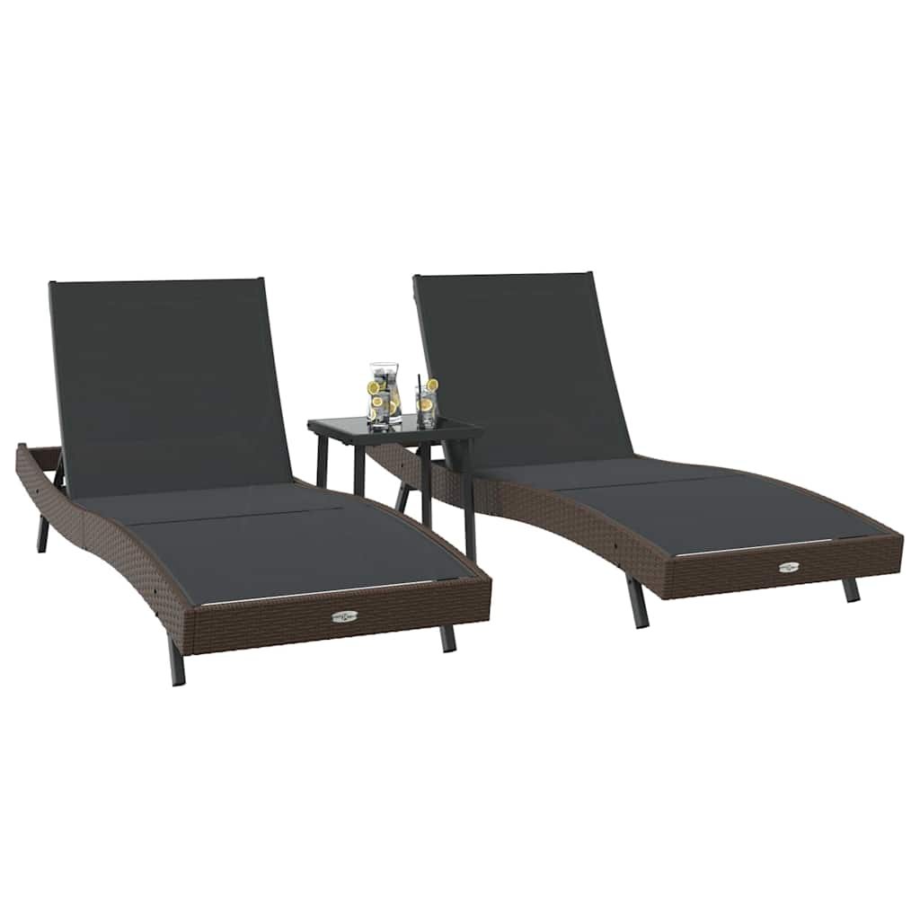 Napozó 3 pcs barna 197 x 70 x 82 cm polirattan