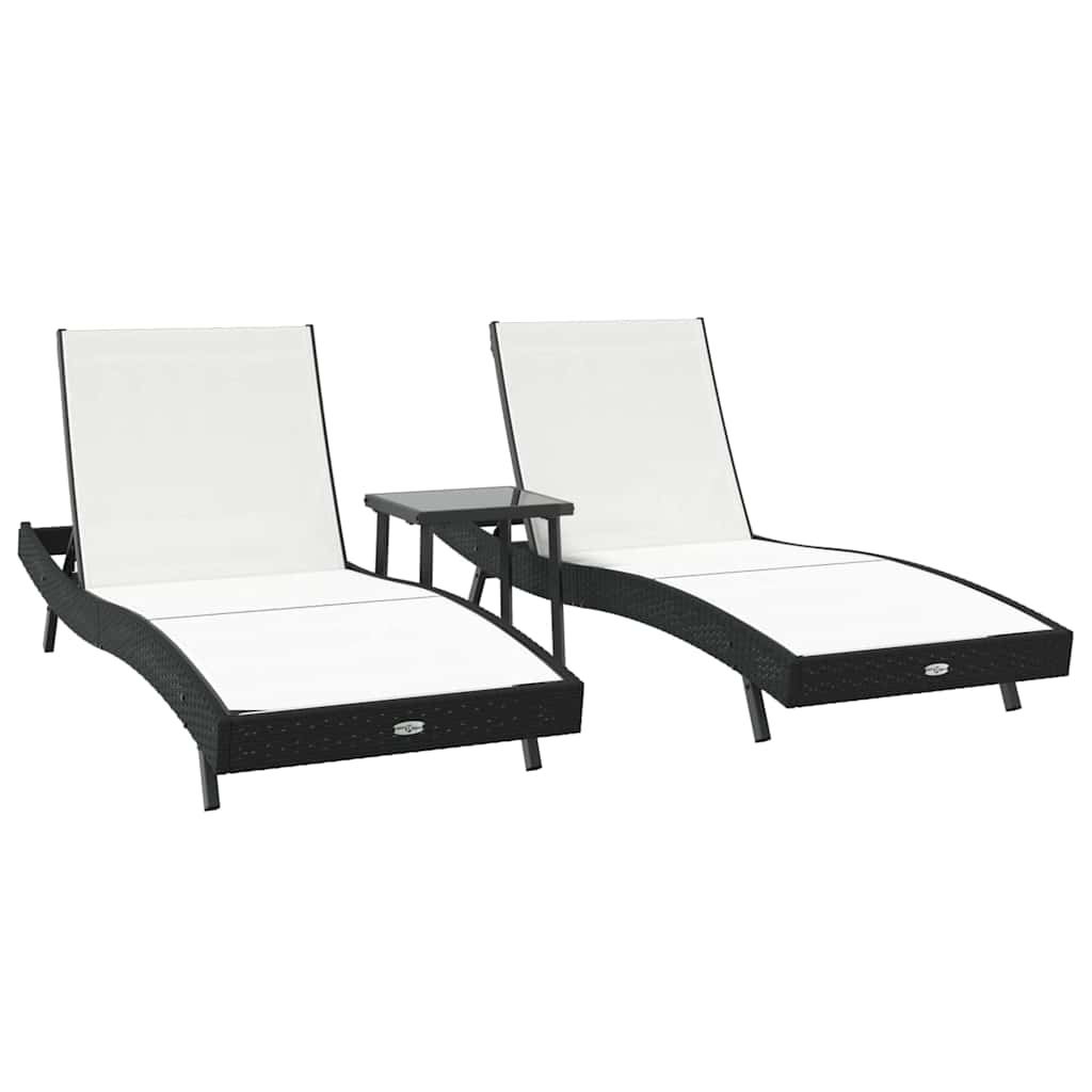 Napozó 3 pcs fekete és fehér 197 x 70 x 82 cm polirattan