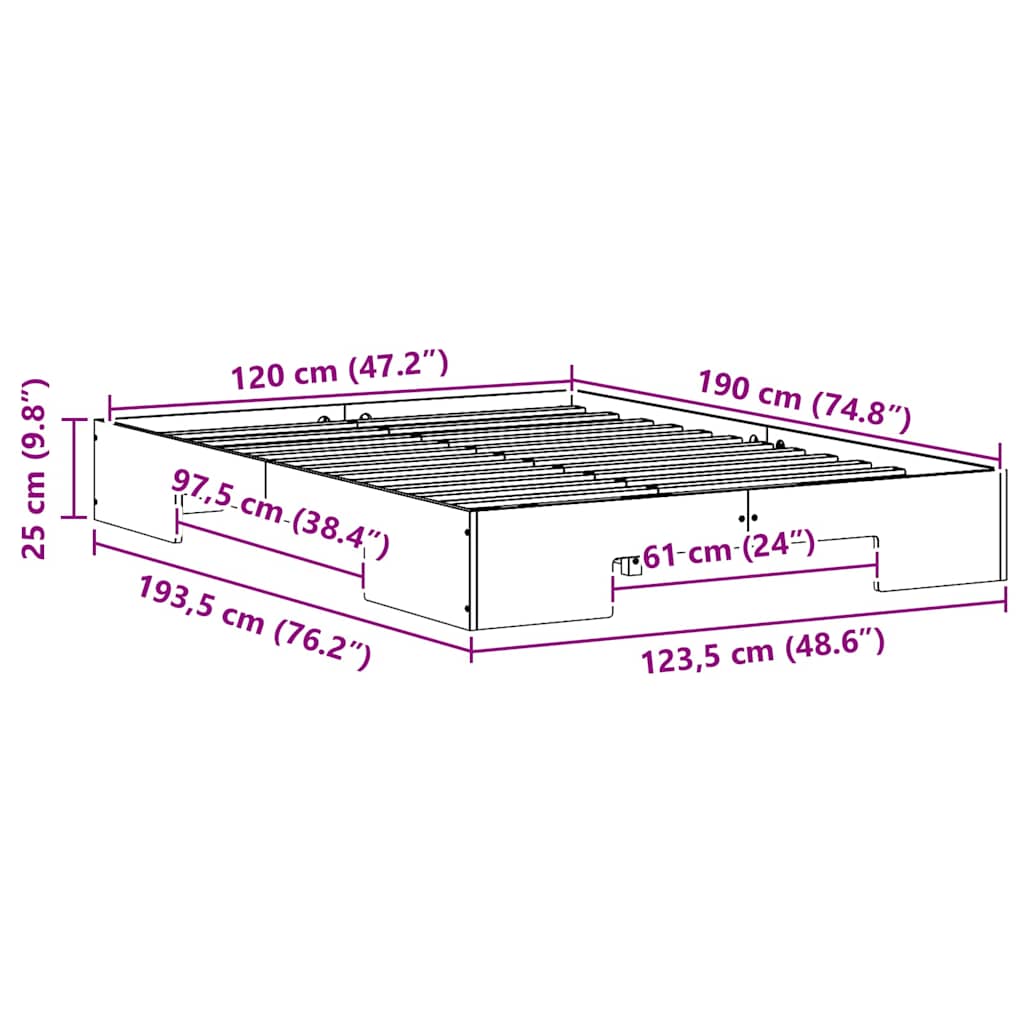 Földi ágykeret tárolóval barna 120 x 190 cm tömör fenyőfa