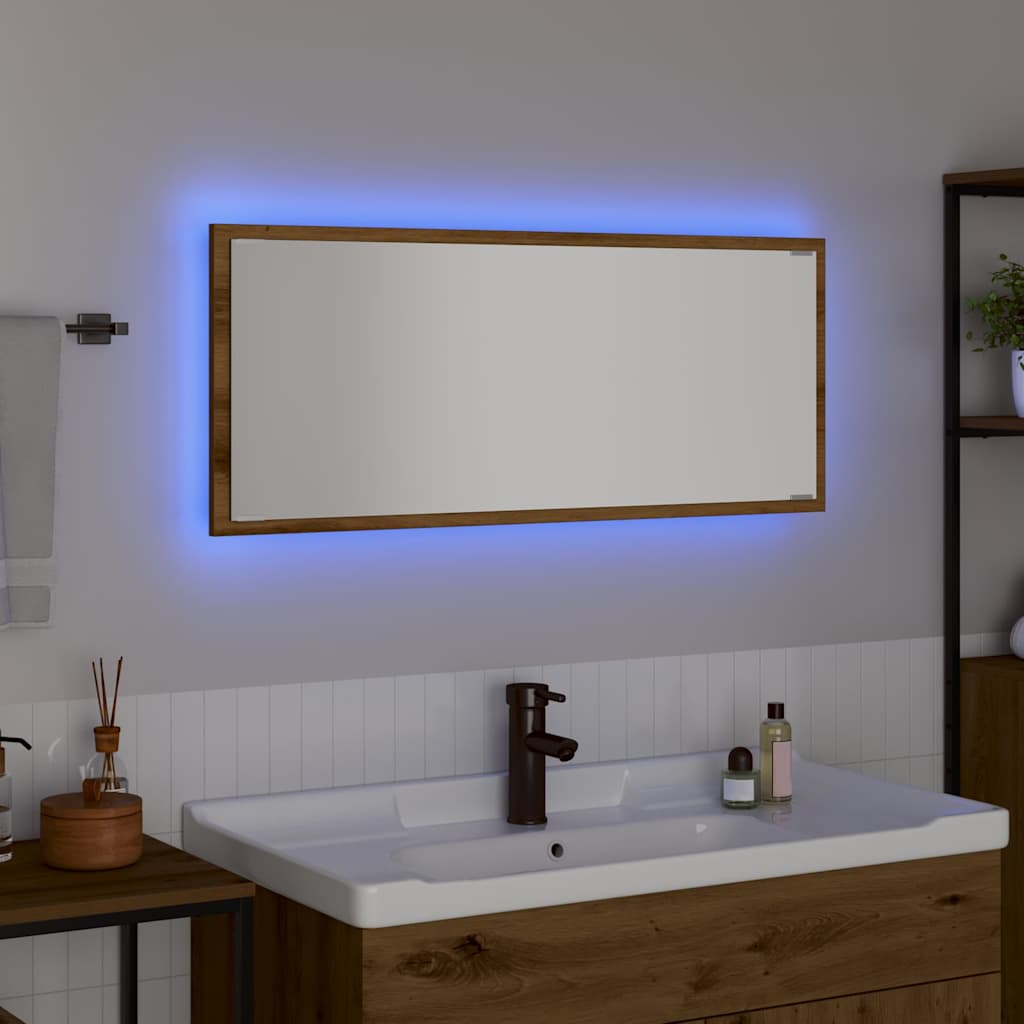 Tükör led -es lámpákkal artisan tölgy 90 x 8,5 x 37 cm faanyag