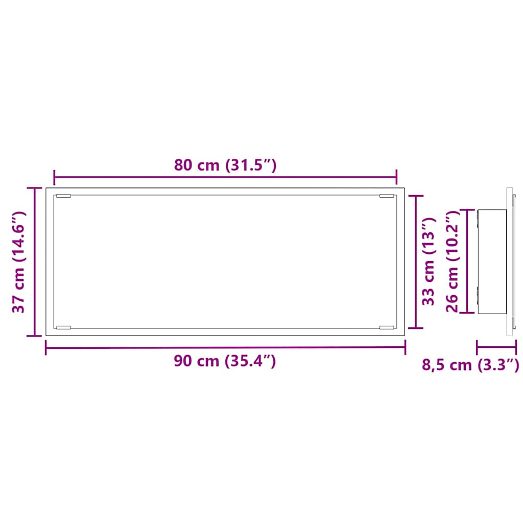 Tükör led -es lámpákkal artisan tölgy 90 x 8,5 x 37 cm faanyag