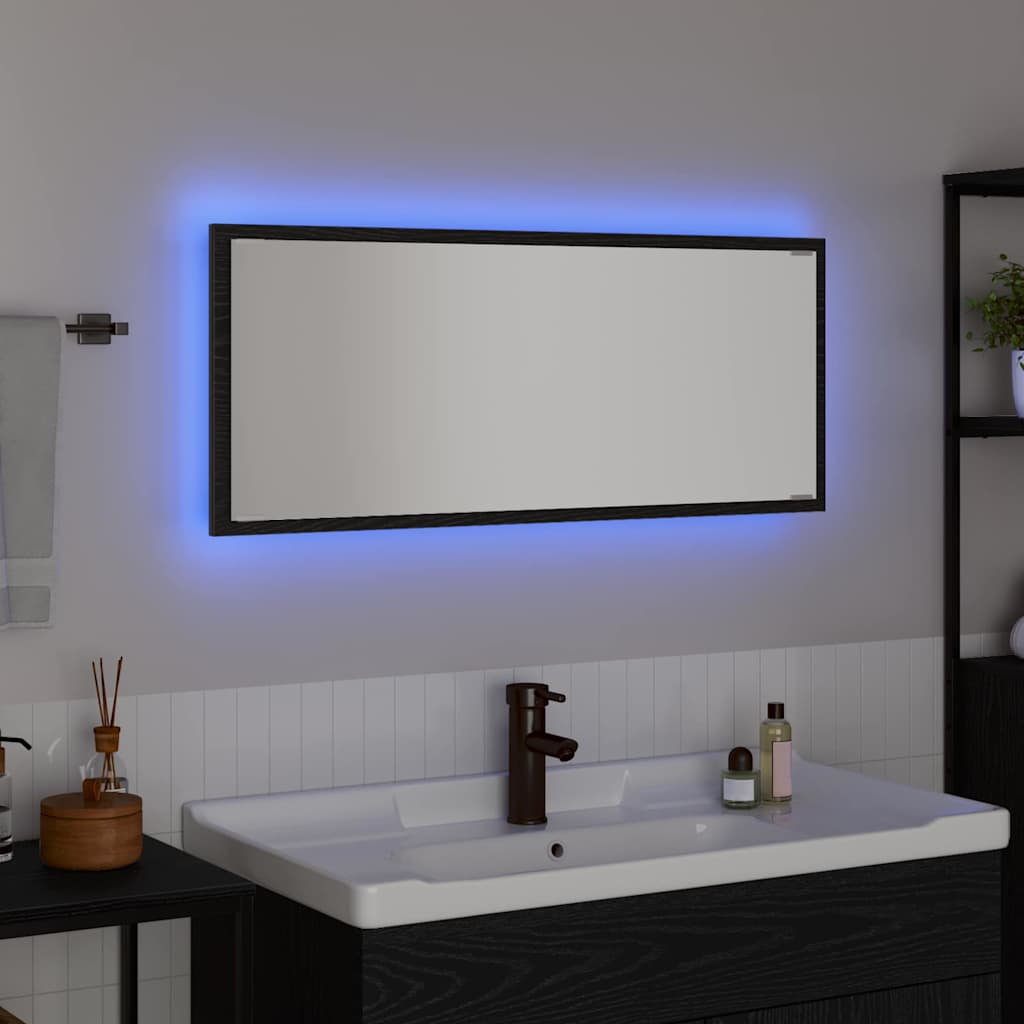 Tükör led -es lámpákkal fekete tölgy 90 x 8,5 x 37 cm faanyag