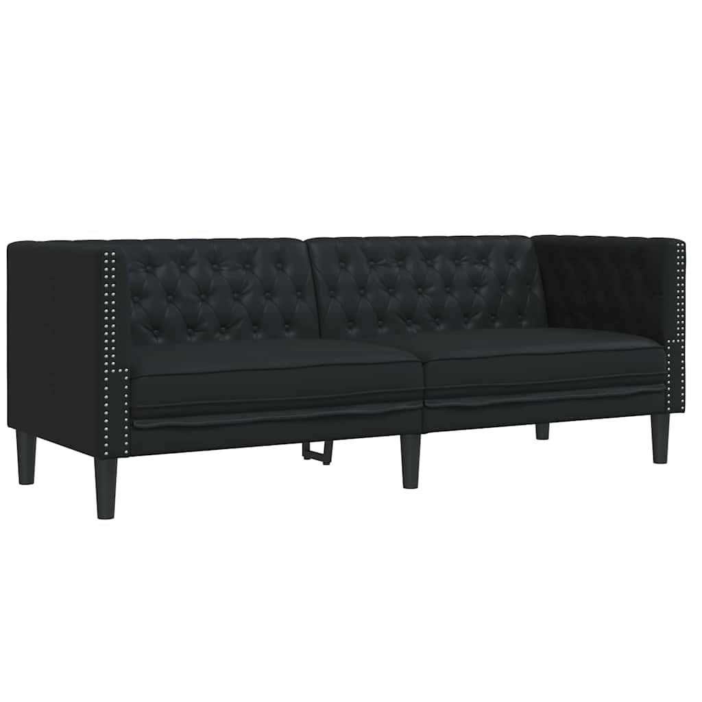 Kanapé szett 2 pcs fekete 194 x 74.5 x 70.5 cm műbőr Kanapé szett 2 pcs fekete 194 x 74.5 x 70.5 cm műbőr