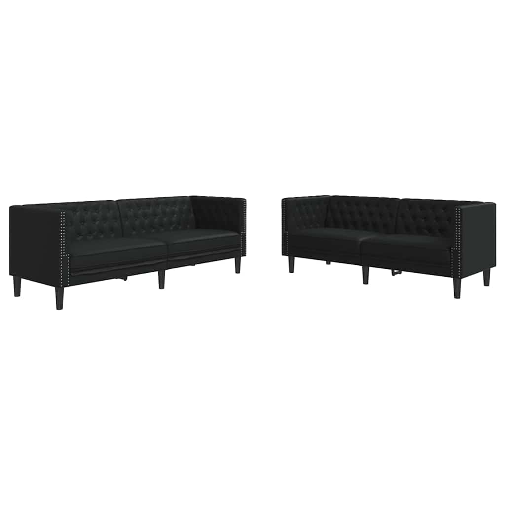 Kanapé szett 2 pcs fekete 194 x 74.5 x 70.5 cm műbőr Kanapé szett 2 pcs fekete 194 x 74.5 x 70.5 cm műbőr