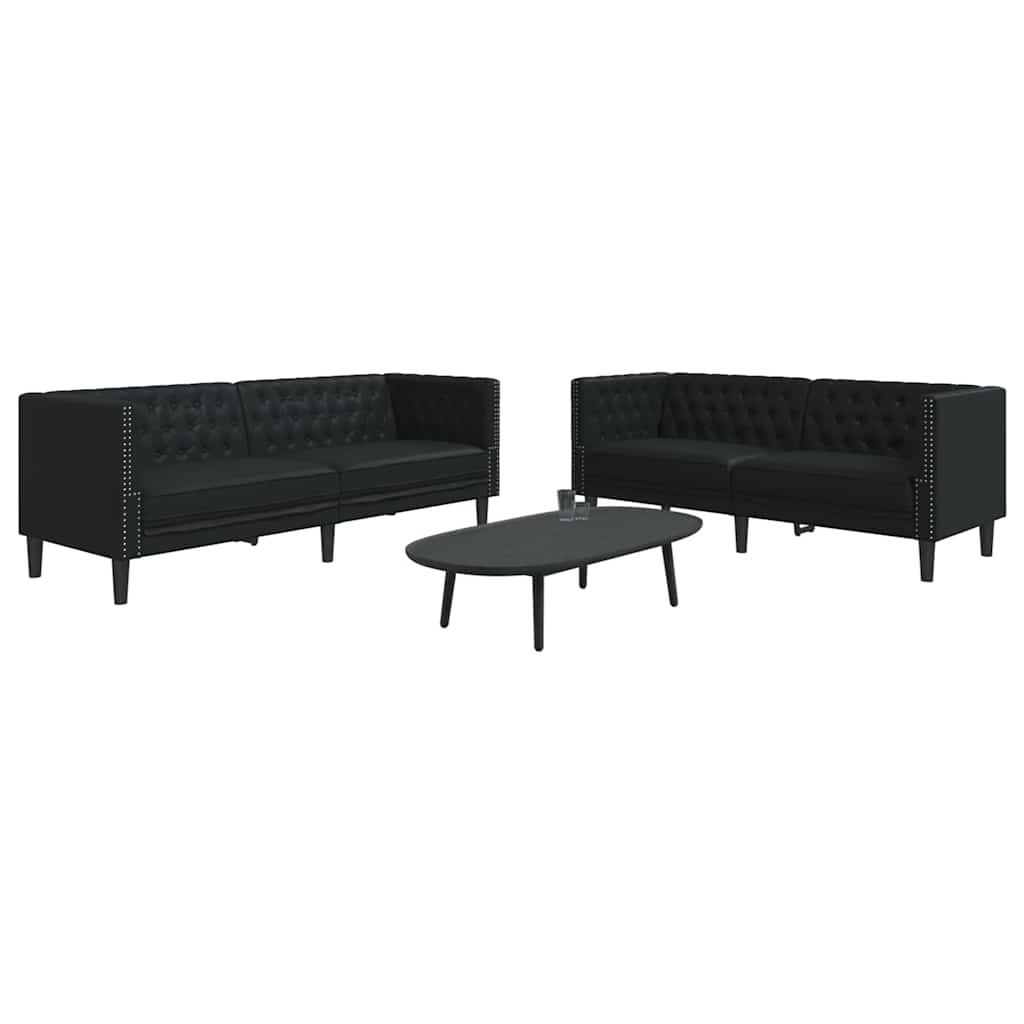 Kanapé szett 2 pcs fekete 194 x 74.5 x 70.5 cm műbőr Kanapé szett 2 pcs fekete 194 x 74.5 x 70.5 cm műbőr