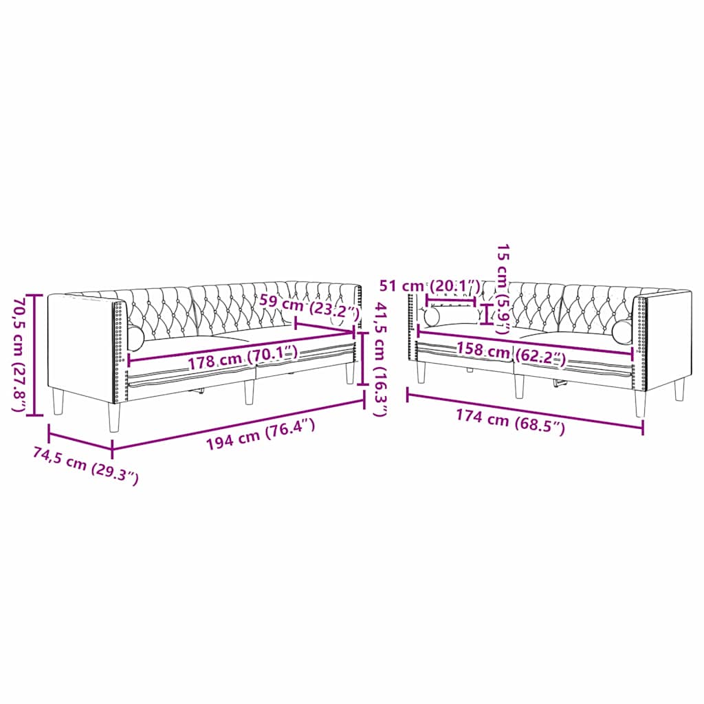 Kanapé szett 2 pcs sötétszürke bársony Kanapé szett 2 pcs sötétszürke bársony