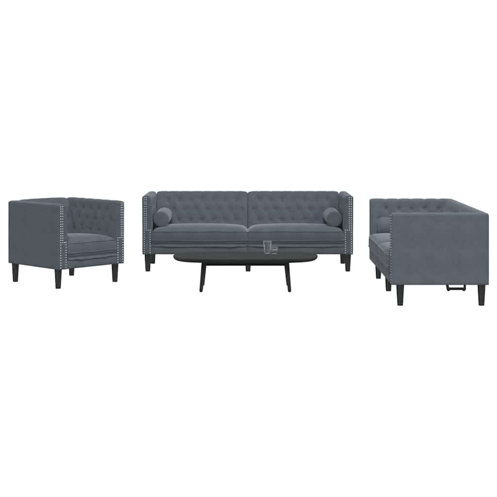 Kanapé szett 3 pcs sötétszürke bársony
