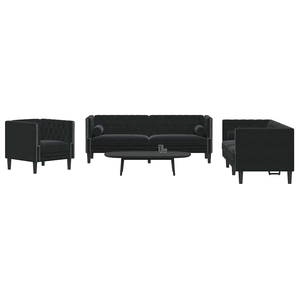 Kanapé szett 3 pcs fekete bársony Kanapé szett 3 pcs fekete bársony