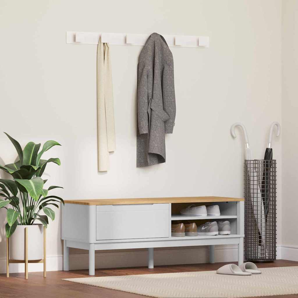 Előszoba pad fiókkal fehér 115 x 40 x 45 cm tömör fenyőfa