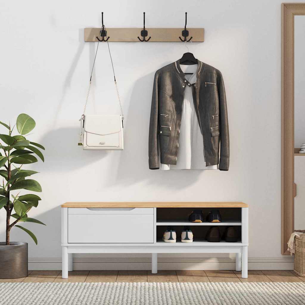 Előszoba pad fiókkal fehér 115 x 40 x 45 cm tömör fenyőfa