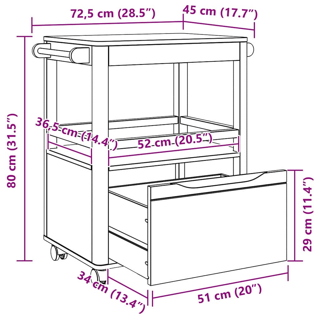 Konyhai kocsi floro faggyú barna 72,5 x 45 x 80 cm