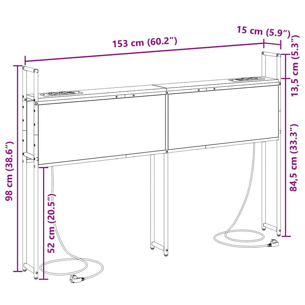 Tároló fejtámla fejtámlával musta tammi 150 cm faanyag