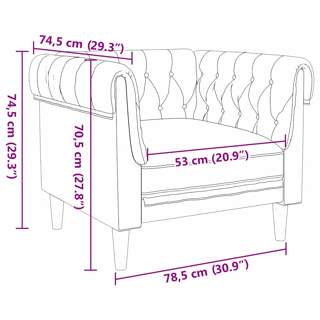 Chesterfield kanapé szék sötétszürke 78.5 x 74.5 x 74.5 cm