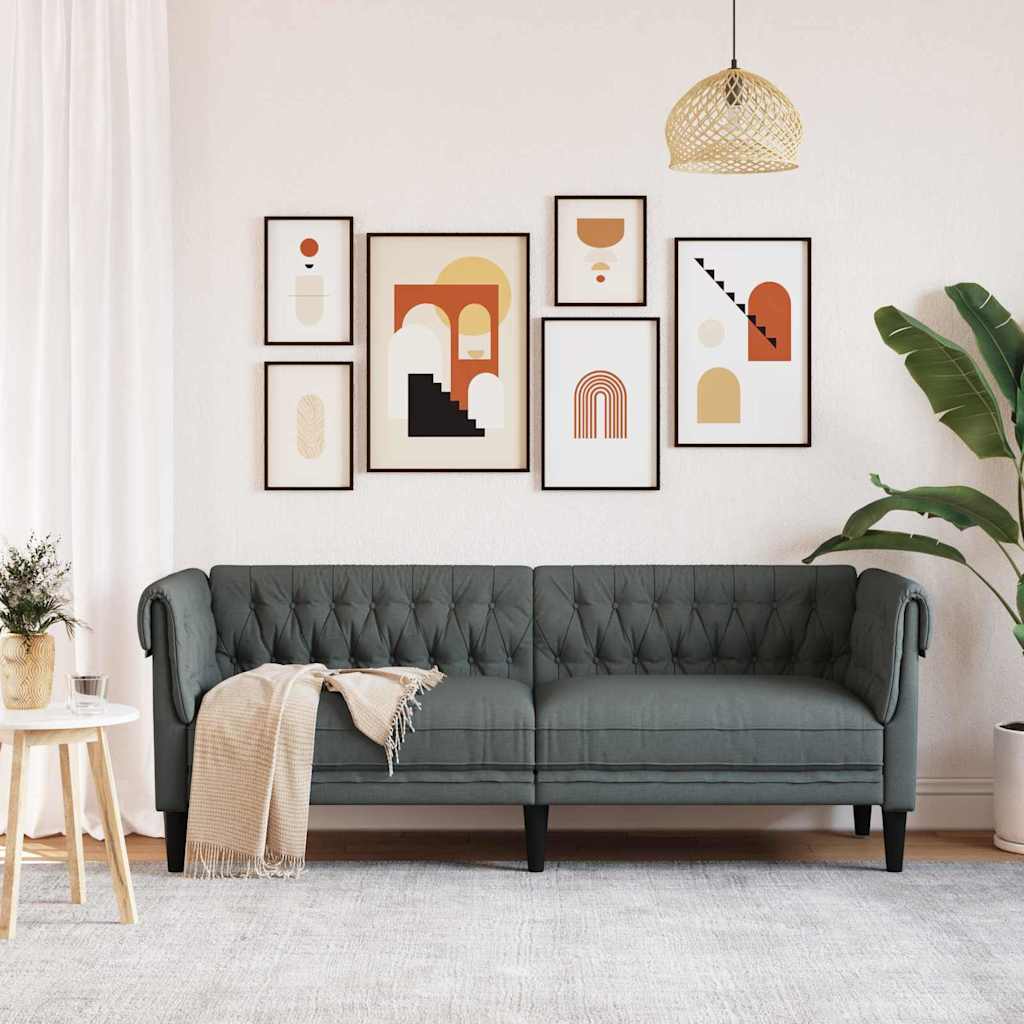 Chesterfield kanapé sötétszürke 201.5 x 74.5 x 74.5 cm szövet