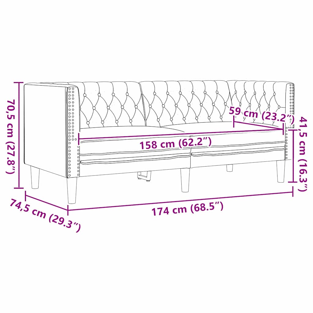 Chesterfield kanapé argyle fekete 174 x 74.5 x 70.5 cm műbőr