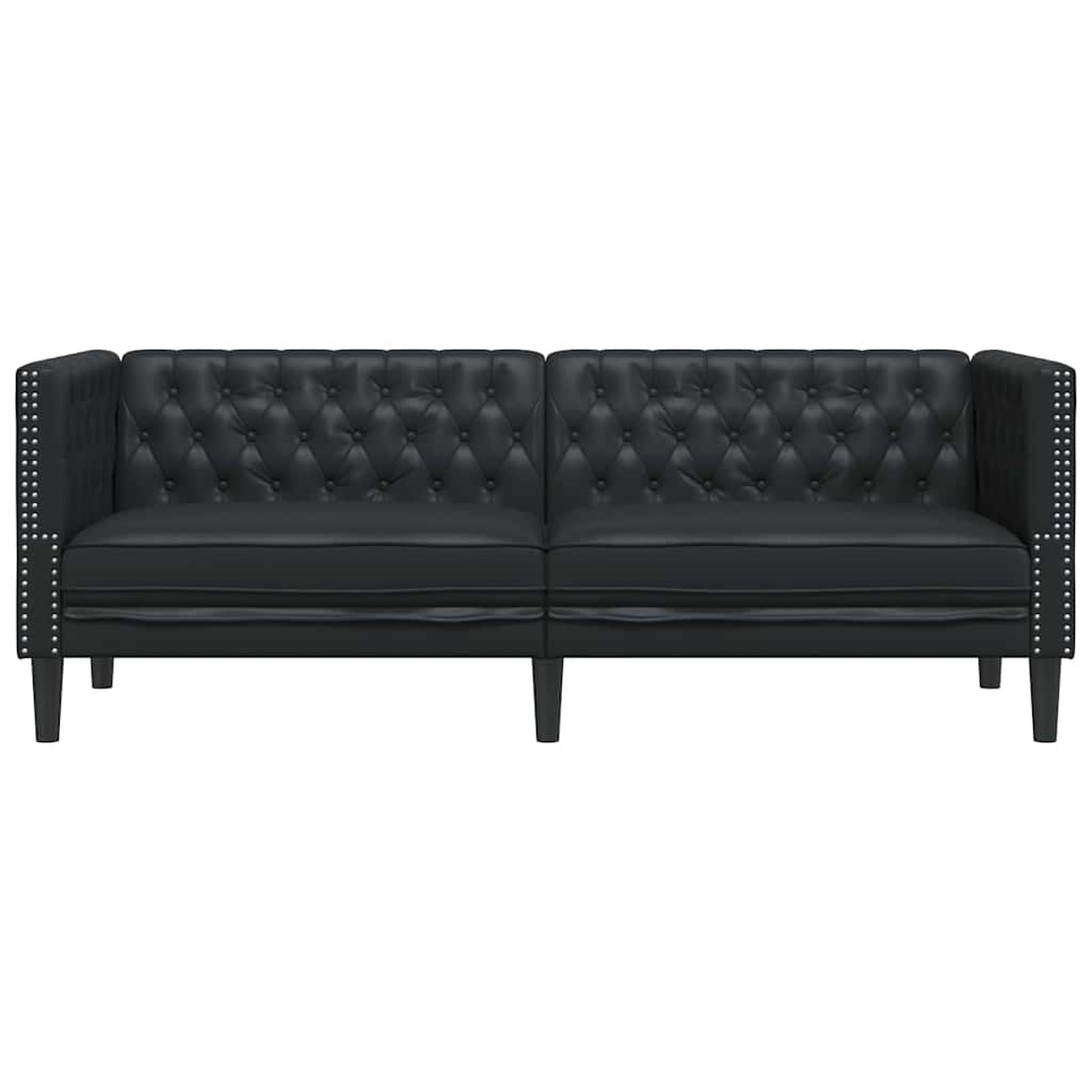 Chesterfield kanapé argyle fekete 194 x 74.5 x 70.5 cm műbőr Chesterfield kanapé argyle fekete 194 x 74.5 x 70.5 cm műbőr