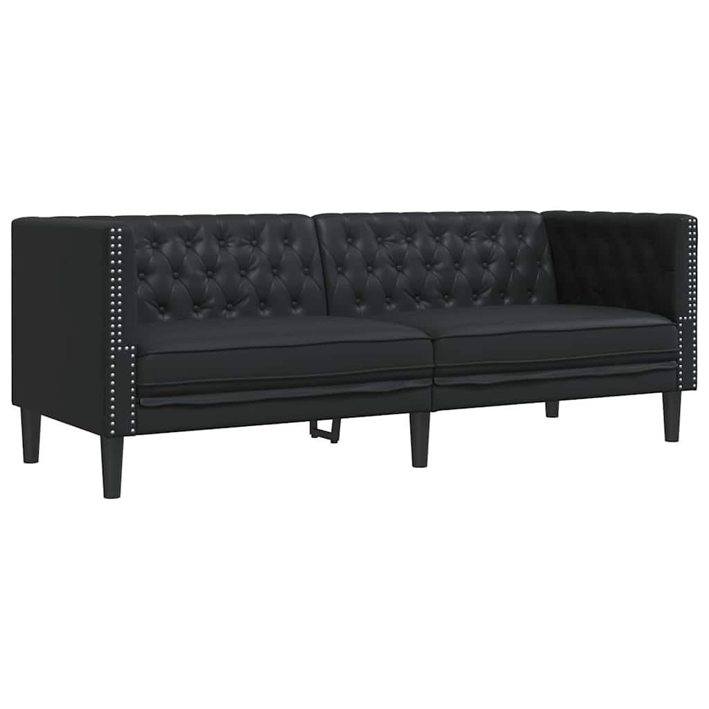 Chesterfield kanapé argyle fekete 194 x 74.5 x 70.5 cm műbőr Chesterfield kanapé argyle fekete 194 x 74.5 x 70.5 cm műbőr