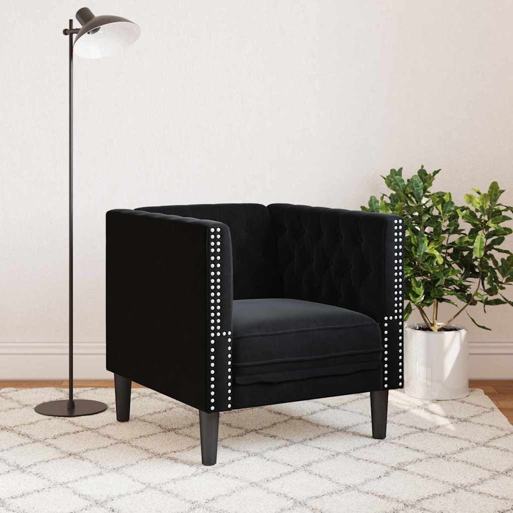 Chesterfield kanapé szék fekete 71 x 74.5 x 70.5 cm bársony