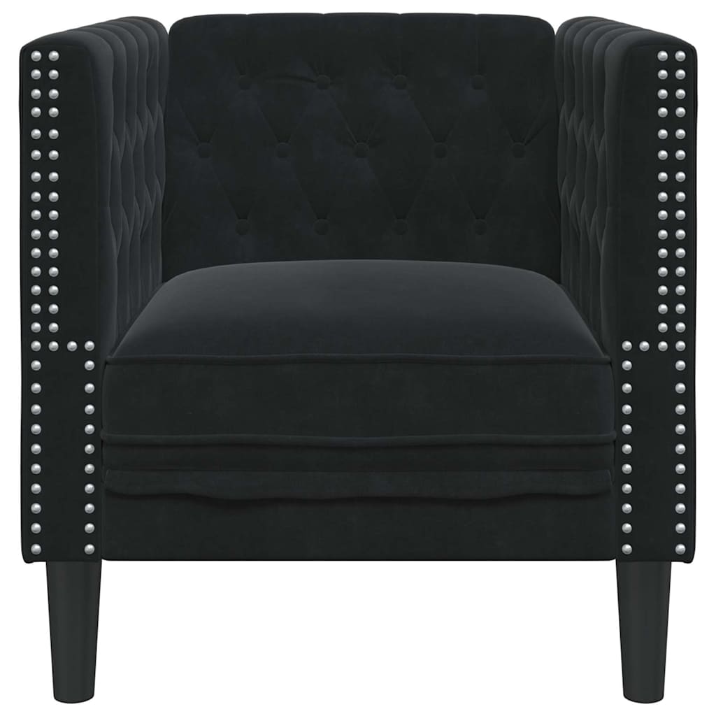 Chesterfield kanapé szék fekete 71 x 74.5 x 70.5 cm bársony