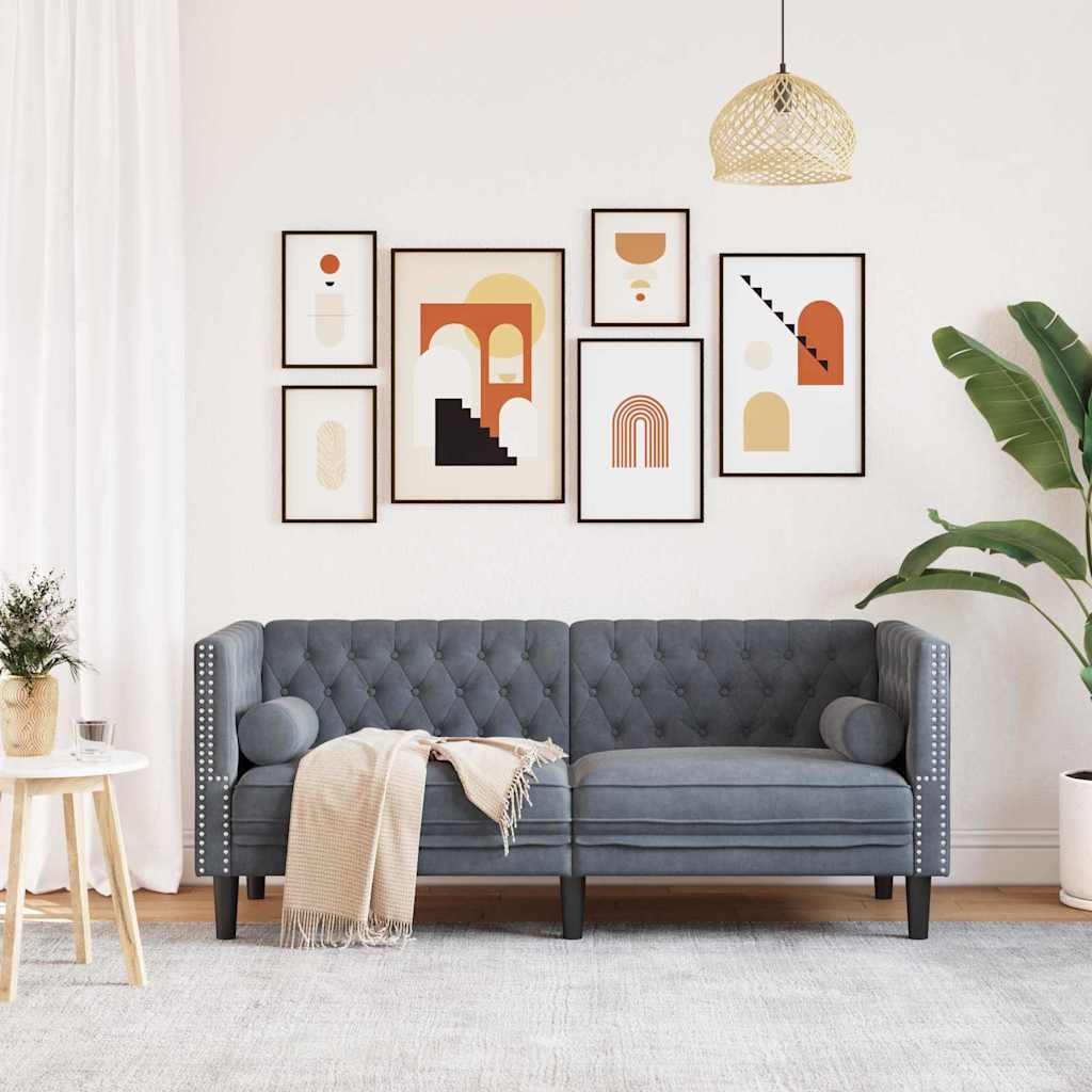 Chesterfield kanapé sötétszürke 174 x 74.5 x 70.5 cm bársony