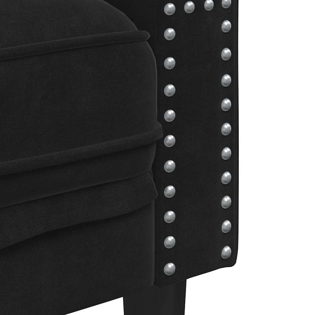 Chesterfield kanapé argyle fekete 174 x 74.5 x 70.5 cm bársony
