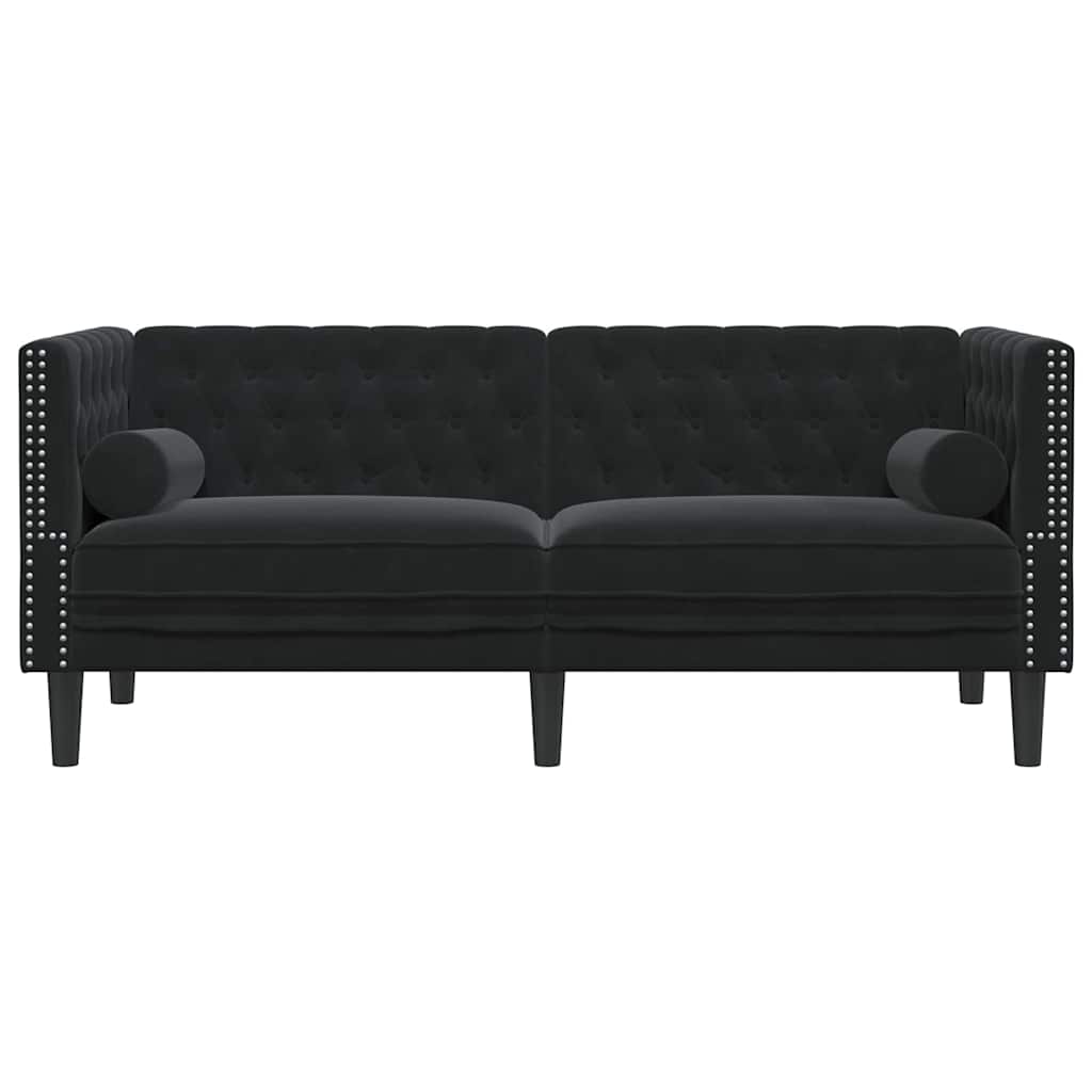 Chesterfield kanapé argyle fekete 174 x 74.5 x 70.5 cm bársony