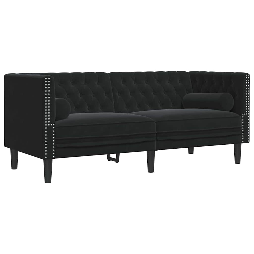 Chesterfield kanapé argyle fekete 174 x 74.5 x 70.5 cm bársony