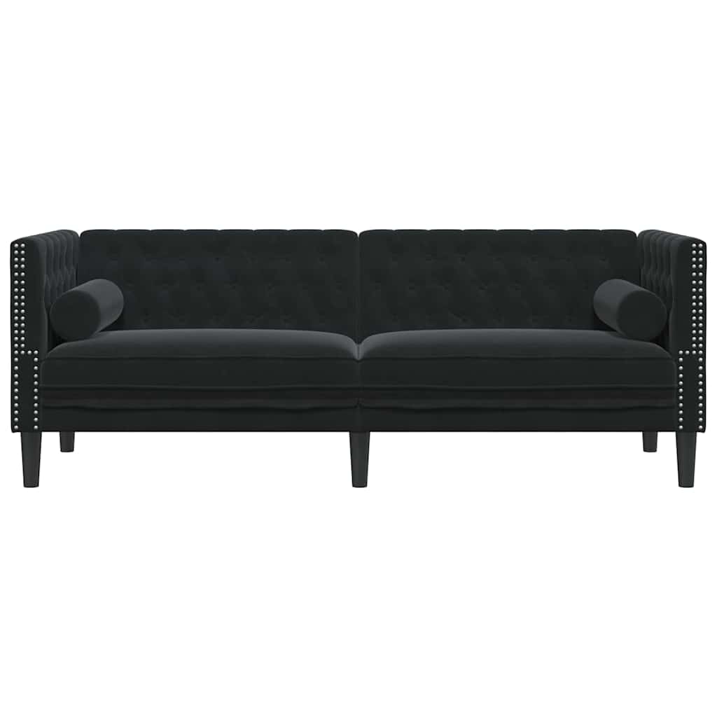 Chesterfield kanapé argyle fekete 194 x 74.5 x 70.5 cm bársony