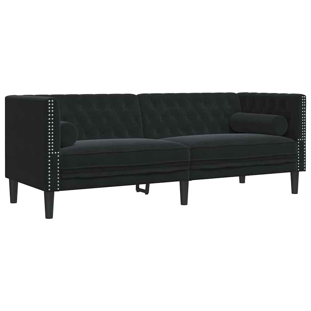Chesterfield kanapé argyle fekete 194 x 74.5 x 70.5 cm bársony