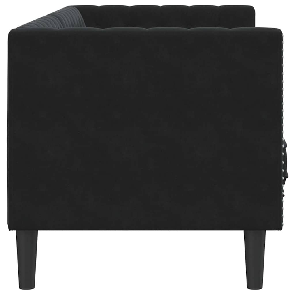 Chesterfield kanapé argyle fekete 194 x 74.5 x 70.5 cm bársony